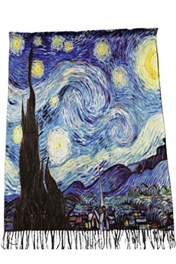 écharpe viscose double impression nuit étoilée van gogh cadeau femme anniversaire noël art mode étola foulard Pashmina couvre