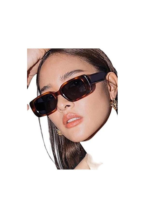 DSAI Lunettes de soleil carrées vintage pour femme et homme - Lunettes rectangulaires pour femme - Nuances rétro - Noir et gr