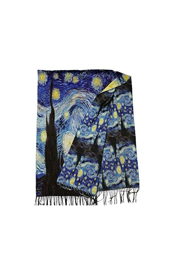 écharpe viscose double impression nuit étoilée van gogh cadeau femme anniversaire noël art mode étola foulard Pashmina couvre