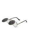 Lunettes de Soleil Ronde Steampunk Flip up Lentille Rétro Lunettes de Soleil à Monture en Métal pour Femme Homme Cadre Argent
