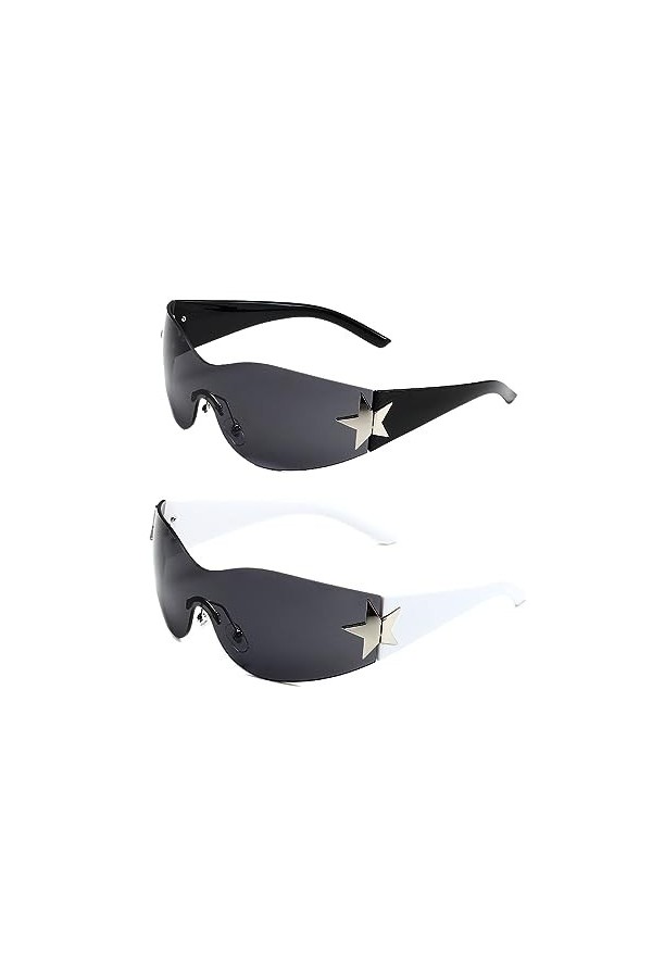 JOCXZI lunettes de Soleil Y2K illimitées - lunettes soleil Wrap Around, lunettes soleil sans bords, lunettes soleil Punk One 