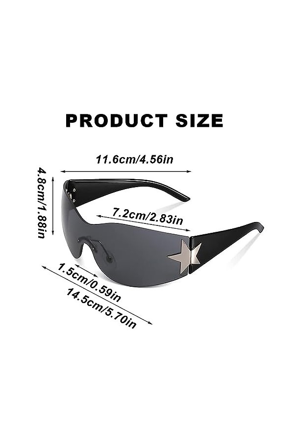 JOCXZI lunettes de Soleil Y2K illimitées - lunettes soleil Wrap Around, lunettes soleil sans bords, lunettes soleil Punk One 