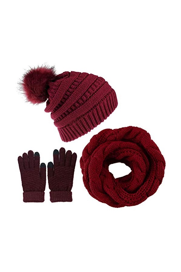 Yutdeng Tricotés Bonnet Loop Écharpe Gants Écran Tactile e Chaussettes pour Femme 4PCs dhiver Chaud Doublure en Polaire Chap