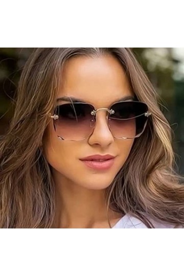 Lunettes de soleil rectangulaires sans monture pour homme et femme - Dégradé gris