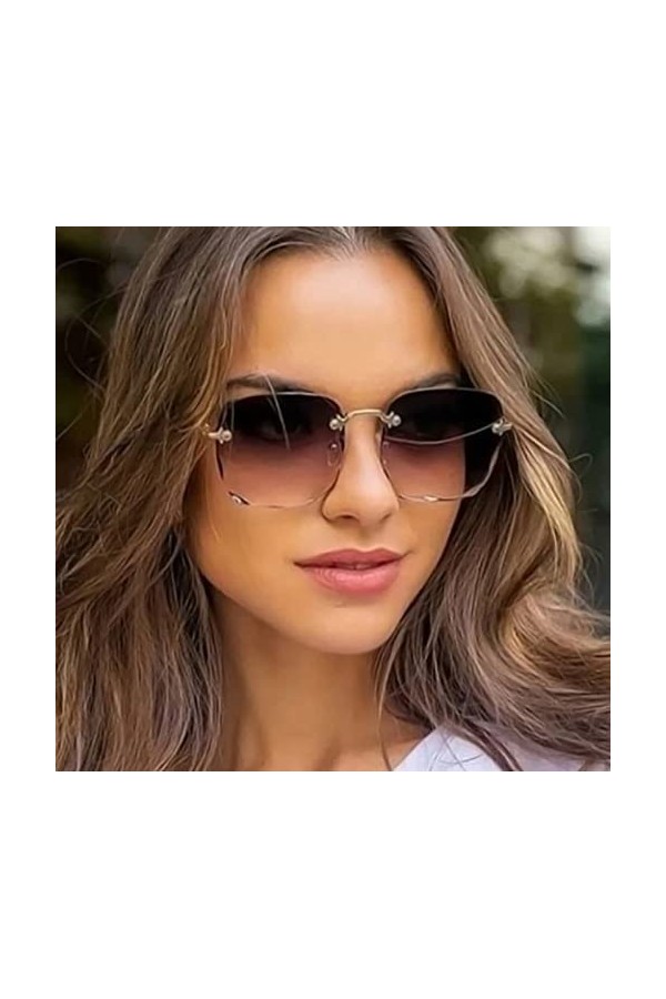 Lunettes de soleil rectangulaires sans monture pour homme et femme - Dégradé gris