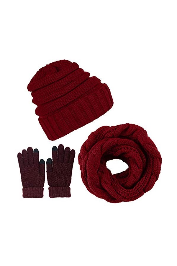 Yutdeng Tricotés Bonnet Loop Écharpe Gants Écran Tactile e Chaussettes pour Femme 4PCs dhiver Chaud Doublure en Polaire Chap