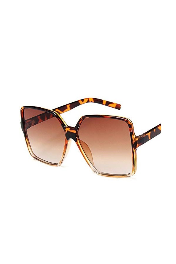 YUANCHENG Vintage Oversize Lunettes De Soleil Carrées Femmes Grand Cadre Femmes Lunettes De Soleil Noir Dégradé Femme Lunette