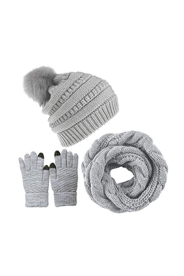 Yutdeng Tricotés Bonnet Loop Écharpe Gants Écran Tactile e Chaussettes pour Femme 4PCs dhiver Chaud Doublure en Polaire Chap