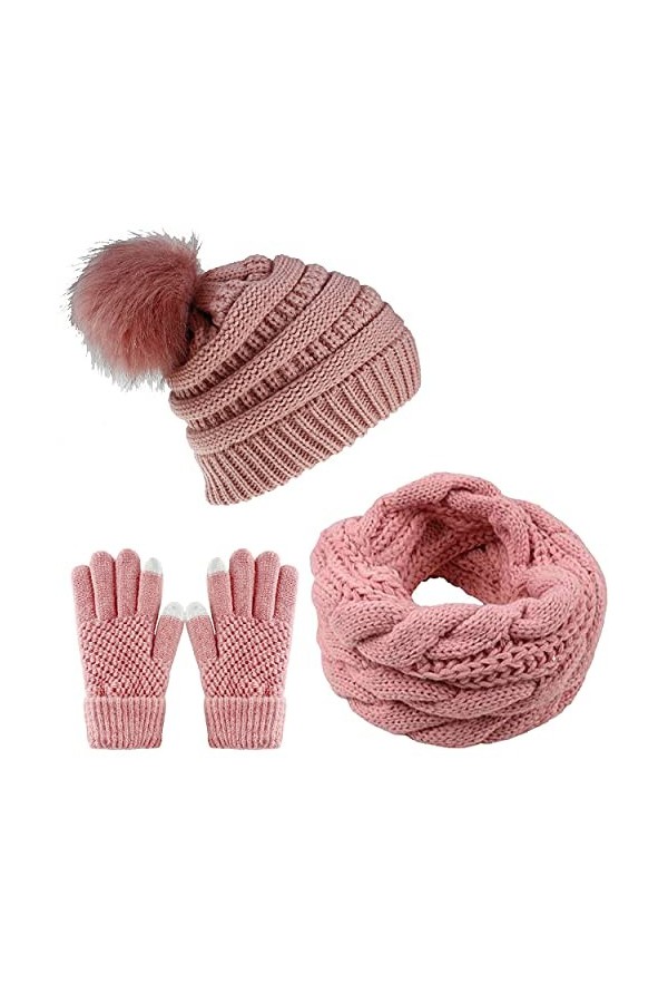 Yutdeng Tricotés Bonnet Loop Écharpe Gants Écran Tactile e Chaussettes pour Femme 4PCs dhiver Chaud Doublure en Polaire Chap