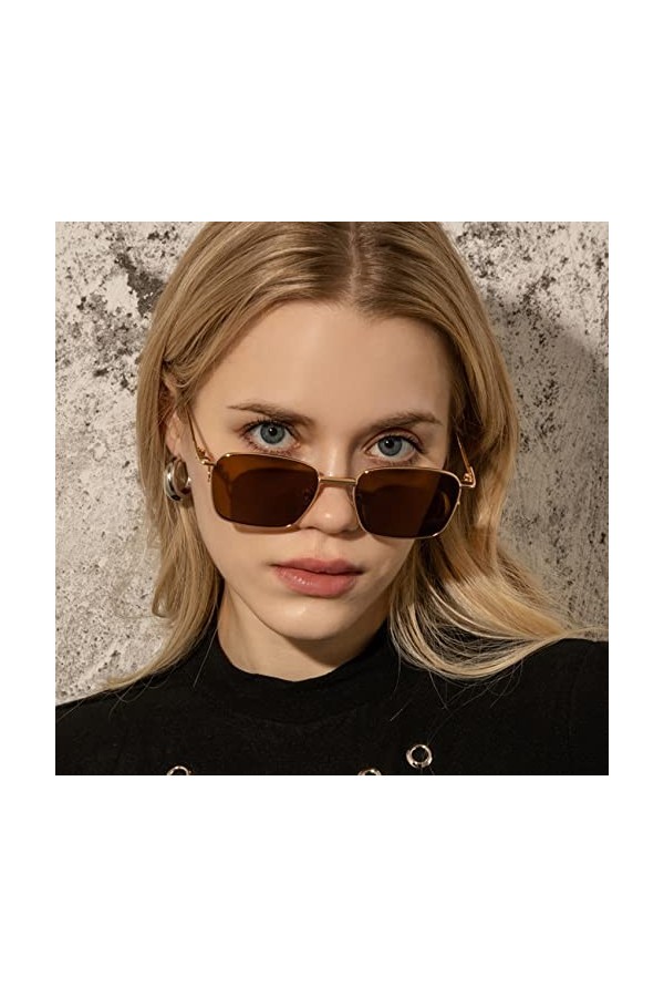 Lunettes de soleil de protection UV pour homme, femme, fille, cadre en métal surdimensionné, lunettes vintage, design carré,