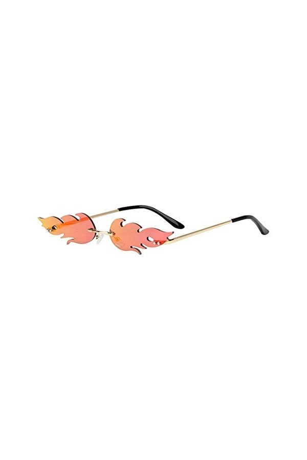 KANCK Lunette de Soleil Lunettes Rimless Streetwear UV 400 Okra Lunettes de Soleil Vague Trending Raffinez Feu Flamme Lunette