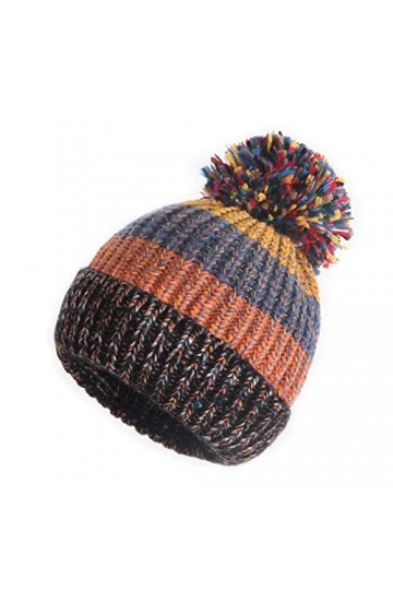 MEANBEAUTY Bonnet pour Femme tricoté avec Pompon pour lhiver, Chaud et Doux, pour Sports de Plein air, Ski-Multicolore 2