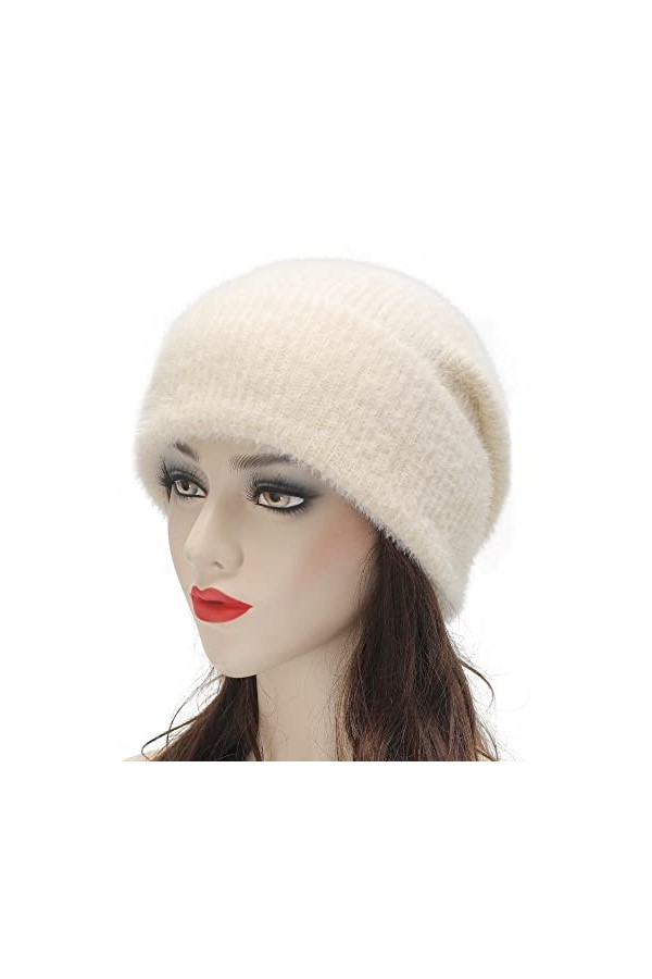 ZLYC Bonnet dhiver souple en tricot côtelé chaud pour homme et femme, Blanc uni., taille unique