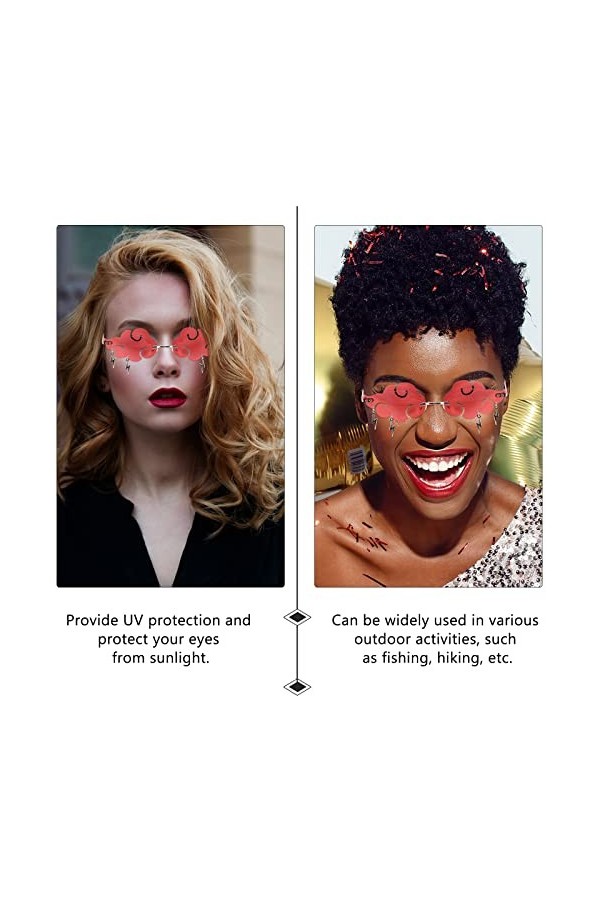 VALICLUD Lunettes de Soleil sans Bordure Créative 90 Verres Disco Clouds Lunettes de Soleil Tassel pour Femmes Hommes