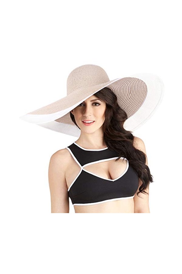 HISSHE Femme Paille Bord Large Chapeaux Souple Plage Soleil Chapeau Kaki 