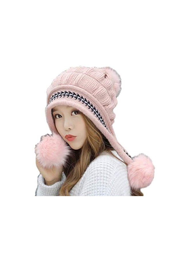 Woolly Hats Ensemble bonnet à pompon et gants pour femme Rose