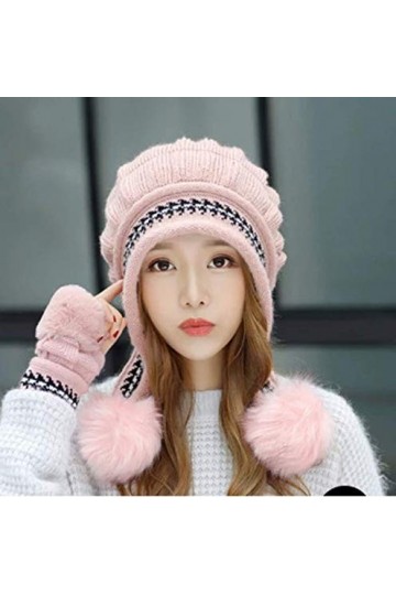 Woolly Hats Ensemble bonnet à pompon et gants pour femme Rose