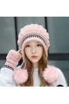 Woolly Hats Ensemble bonnet à pompon et gants pour femme Rose