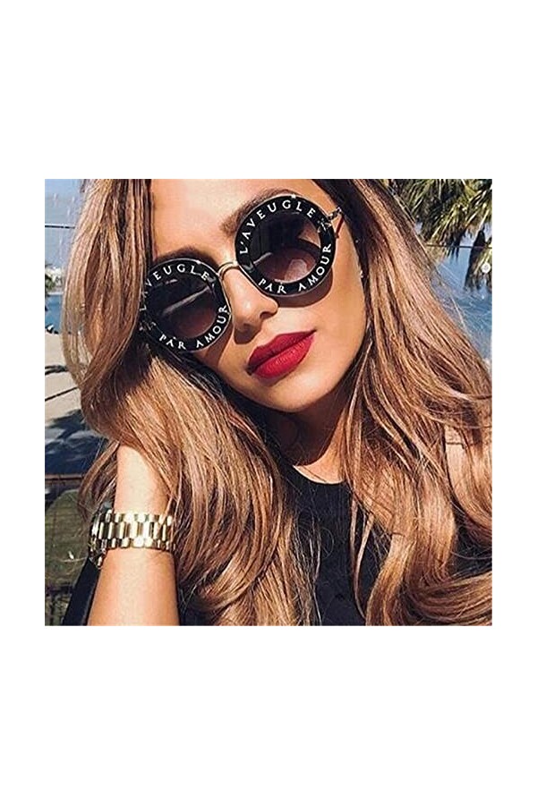 WQZYY&ASDCD des Lunettes De Soleil Femme Homme Classique Rond Rétro Hommes Lunettes De Soleil Femmes Vintage Lunettes Cercle 