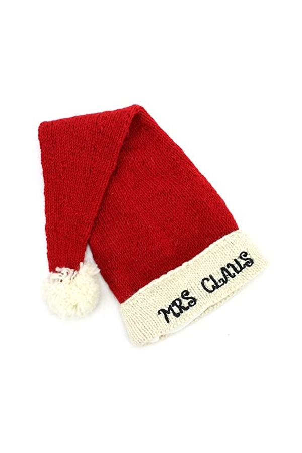 LOUDelephant Bonnet de Noël tricoté à la main en laine - Motif Père Noël - Elfe Bah Humbug - Rouge - Noir - Vert - Unisexe, M