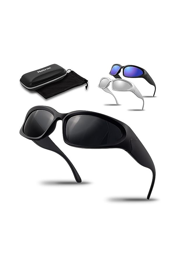 Netrox Lunettes de soleil - Lunettes de sport et verre miroir en trois couleurs - Lunettes de soleil rapides Rave Sport avec 