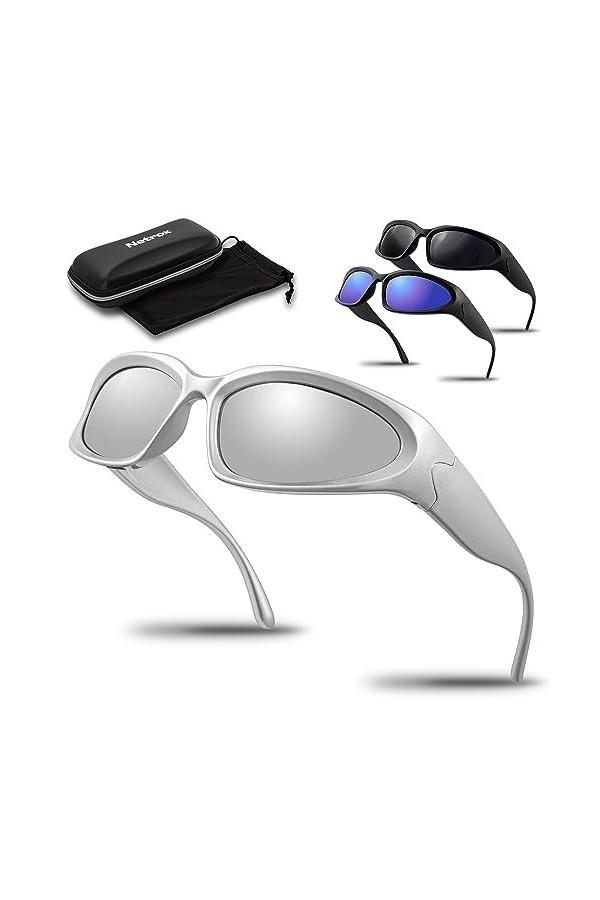 Netrox Lunettes de soleil - Lunettes de sport et verre miroir en trois couleurs - Lunettes de soleil rapides Rave Sport avec 