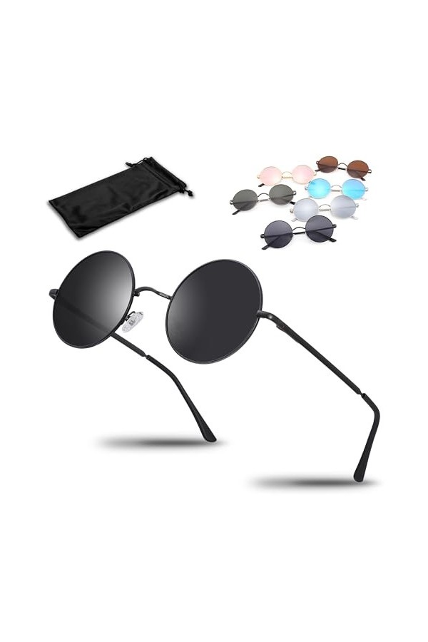 Netrox® Lunettes de soleil rondes de style rétro | Protection UV400 avec lentilles polarisées | Lunettes unisexes avec étui |