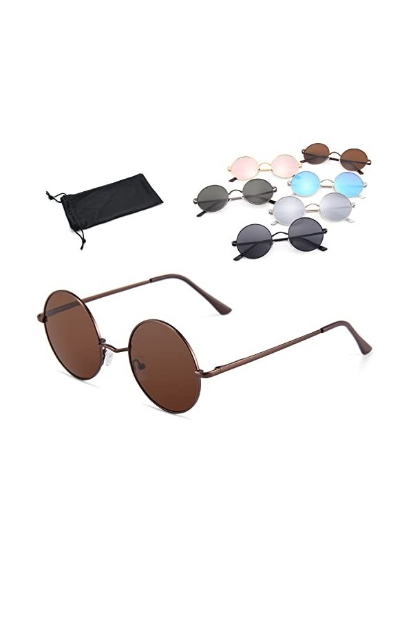 Netrox® Lunettes de soleil rondes de style rétro | Protection UV400 avec lentilles polarisées | Lunettes unisexes avec étui |