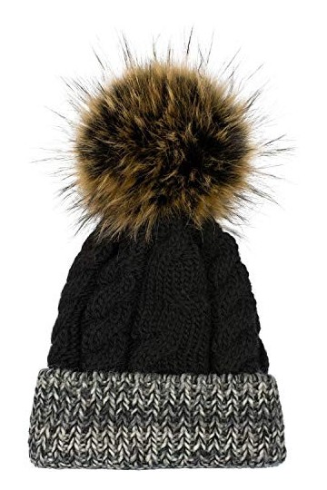 styleBREAKER Bobble Cap Unicolore en Tricot, Ceinture à Motifs Multicolores, Doublure Polaire, Bobble Cap en Fourrure dhiver
