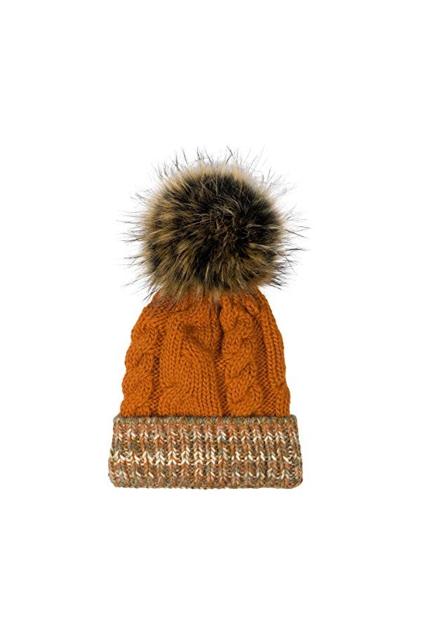 styleBREAKER Bobble Cap Unicolore en Tricot, Ceinture à Motifs Multicolores, Doublure Polaire, Bobble Cap en Fourrure dhiver