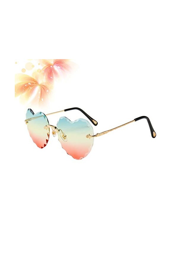 TENDYCOCO Lunettes De Soleil Femme Coeur Lunettes Coeur Transparentes Sans Monture Éblouissement Lunettes De Soleil De Quai P