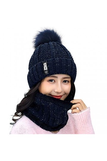 Ensemble 2 pièces écharpe en tricot pour femme avec doublure en polaire et motif tête de mort, bleu marine, taille unique