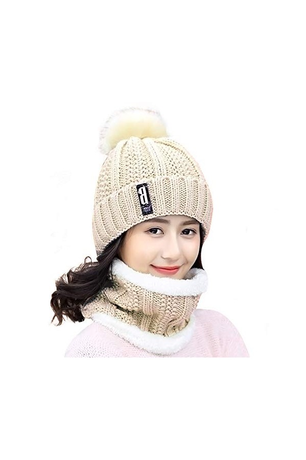 Ensemble 2 pièces écharpe en tricot pour femme avec doublure en polaire et motif tête de mort, bleu marine, taille unique