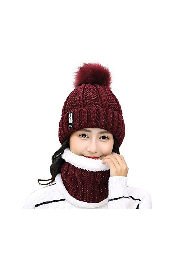 Ensemble 2 pièces écharpe en tricot pour femme avec doublure en polaire et motif tête de mort, bleu marine, taille unique