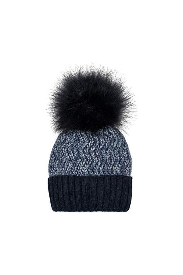 styleBREAKER Bonnet pour Femmes en Maille avec Pompon, avec Doublure en Polaire, Bonnet dhiver avec Pompon en Fourrure, Faus