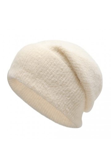 ZLYC Bonnet dhiver souple en tricot côtelé chaud pour homme et femme, Blanc uni., taille unique