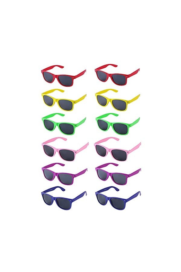LFYXCW Lot de 12 Lunettes de Soleil Couleur Plastique pour Adulte Pack de Fete 6Couleur 