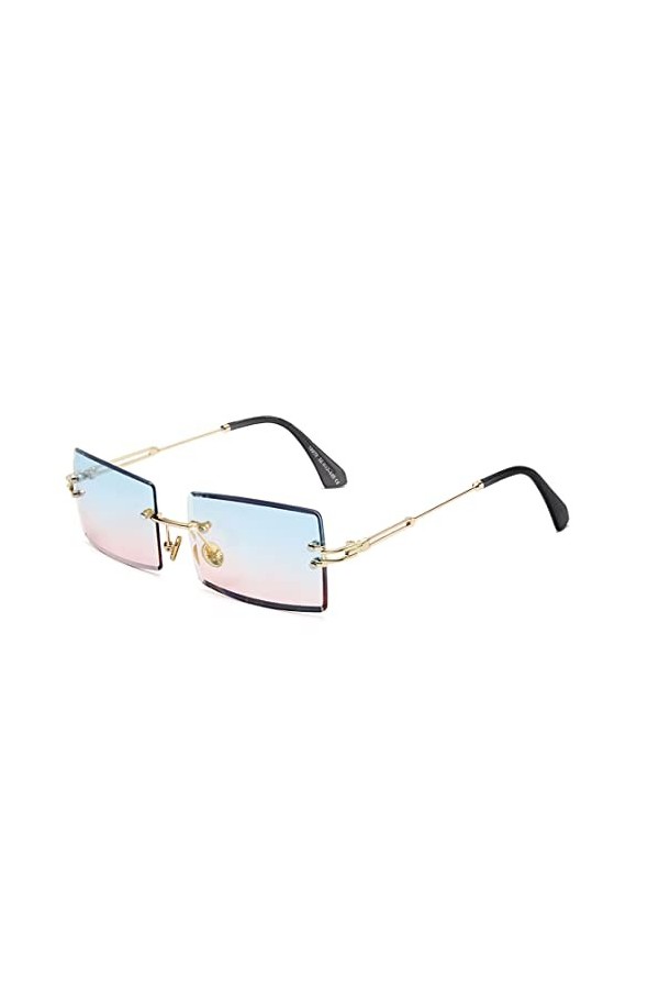 Lunettes de soleil carrées ultra-petites pour femmes Hommes Rectangle Rétro voir à travers des lunettes de soleil sans montur