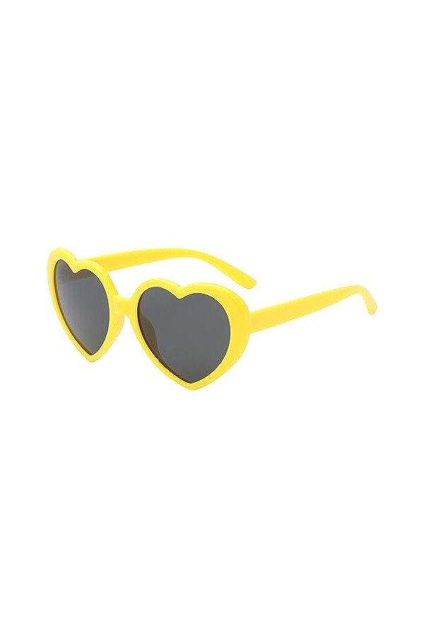 JCTAIFOO Lunettes de soleil polarisées en forme de cœur pour femme Vintege Mode surdimensionnée pour fête festival, Jaune/gri