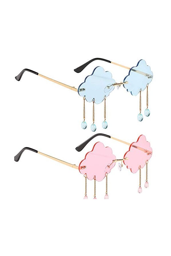 2 Pièces Mode Vintage Lunettes, Lunettes de Soleil Sans Cadre, Sans Cadre Mode Métal Lunettes de Soleil Rain Cloud pour La Pl