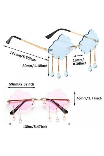 2 Pièces Mode Vintage Lunettes, Lunettes de Soleil Sans Cadre, Sans Cadre Mode Métal Lunettes de Soleil Rain Cloud pour La Pl
