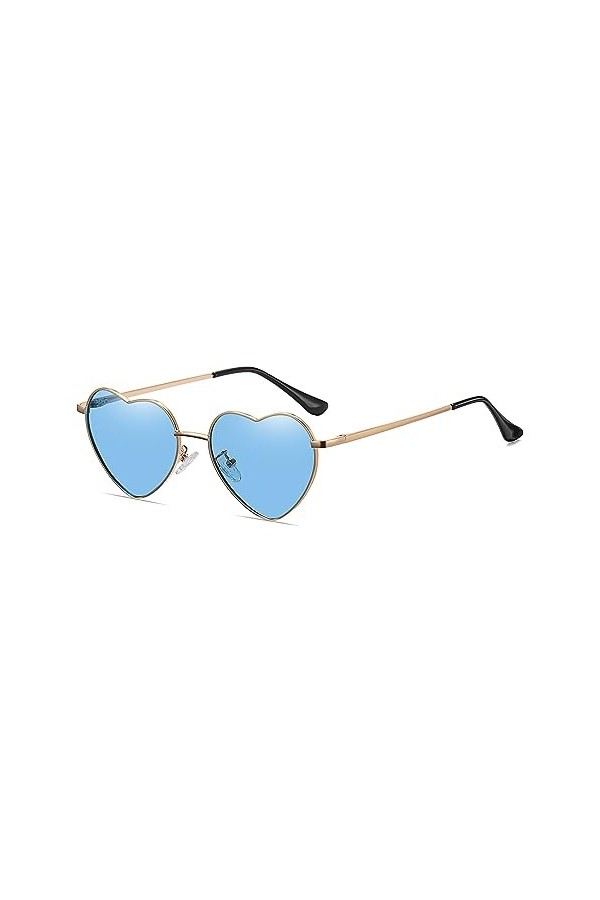 JCTAIFOO Lunettes de soleil polarisées en forme de cœur pour femme - Style vintage - Forme damour - Cadre en métal doré - Po