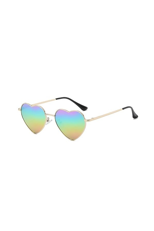 JCTAIFOO Lunettes de soleil polarisées en forme de cœur pour femme - Style vintage - Forme damour - Cadre en métal doré - Po