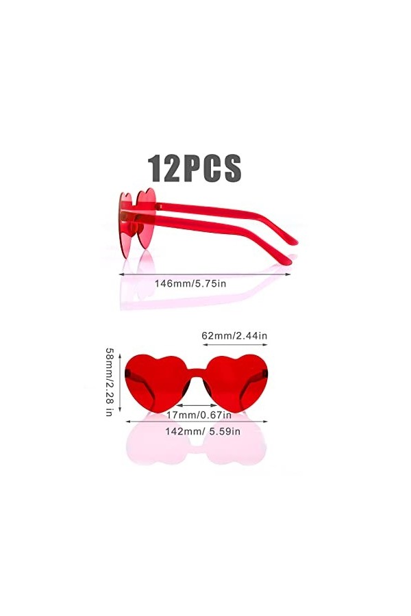 KINBOM 12 Pièces Lunettes de Soleil Sans Monture en Forme Cour, Cour dAmour Lunettes de Soleil Teintées Transparentes Lunett