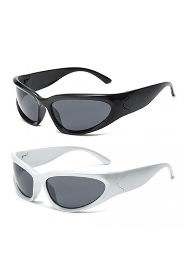 YAMEIZE Lunette de Soleil Homme Y2K Enveloppantes Femmes-Sport Moda Protection UV400 Vélo Vintage Lunettes