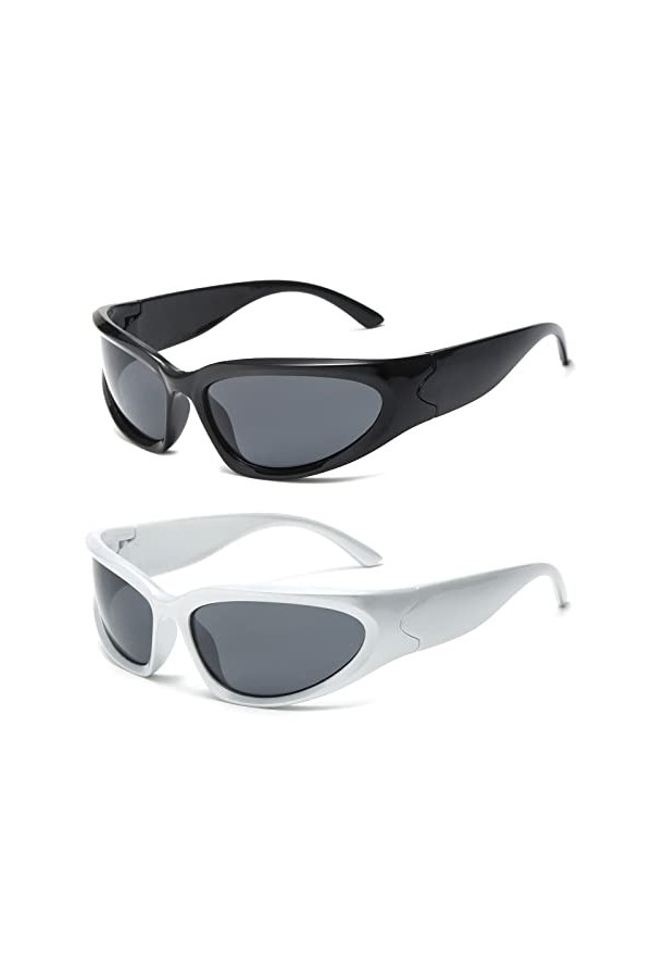 YAMEIZE Lunette de Soleil Homme Y2K Enveloppantes Femmes-Sport Moda Protection UV400 Vélo Vintage Lunettes