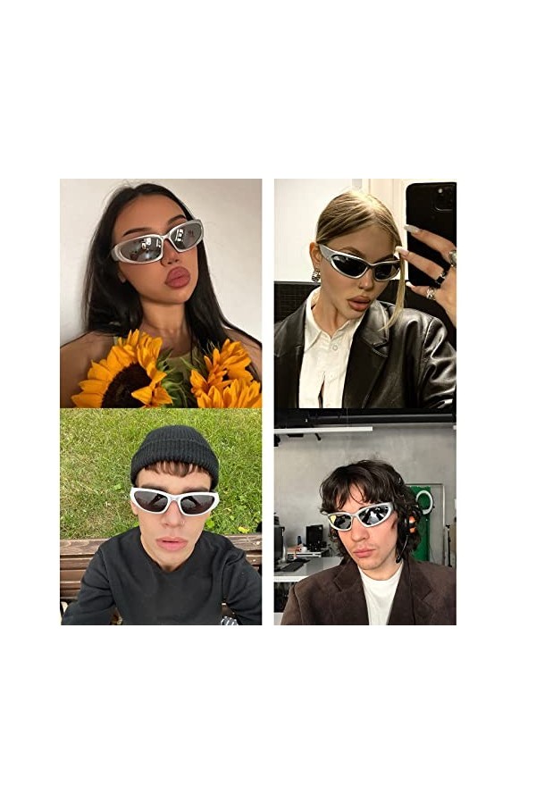 YAMEIZE Lunette de Soleil Homme Y2K Enveloppantes Femmes-Sport Moda Protection UV400 Vélo Vintage Lunettes