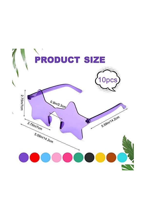 LUTER Lunettes de Soleil Étoile, Lunettes de Soleil Étoile Transparentes Colorées Lunettes de Soleil Sans Monture pour Femme 