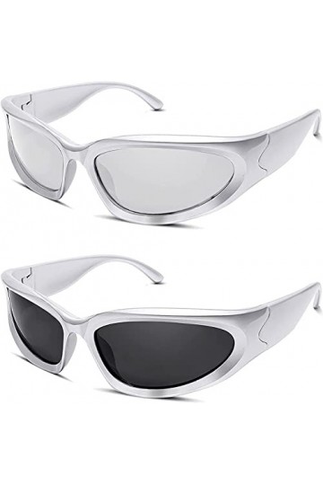 Vagbalena Hommes de Femmes de lunettes de Soleil 2 Paires Y2K Wrap Around Lunettes De Soleil Ovale Lunettes 2022 Mode Sports 