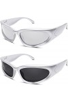 Vagbalena Hommes de Femmes de lunettes de Soleil 2 Paires Y2K Wrap Around Lunettes De Soleil Ovale Lunettes 2022 Mode Sports 